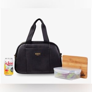 🖤 Igloo Luxe Satchel Cooler Bag – Black Faux Leather w/ Gold Hardware – Stylish